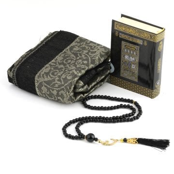 17x17x8 Cm Camlı Seccade Kuran-ı Kerim Tesbih Kutusu Siyah