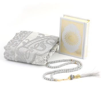 17x17x8 Cm Camlı Seccade Kuran-ı Kerim Tesbih Kutusu Gri