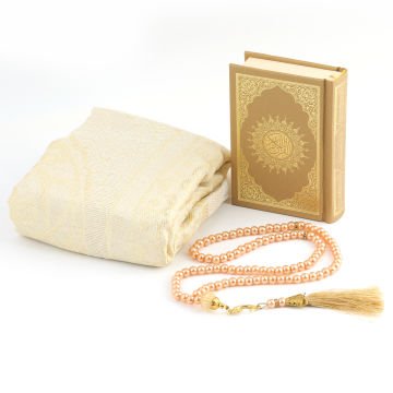 17x17x8 Cm Camlı Seccade Kuran-ı Kerim Tesbih Kutusu Gold