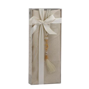 Üsküdar Serisi Hediyelik Seccade Tesbih Seti: Krem