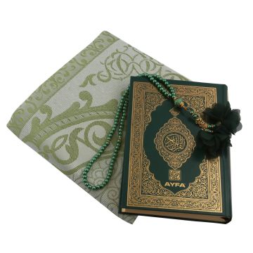 Azra Serisi Eid Mubarak Aksesuarlı Kuran-ı Kerim Seti Yeşil - Bilgisayar Hatlı