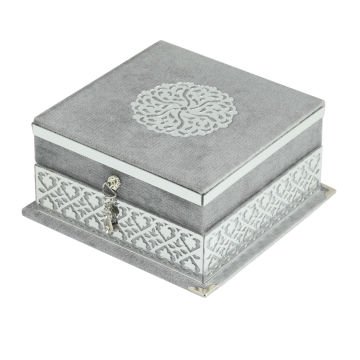 17x17x8 Cm Kadife Kaplı Seccade Kuran-ı Kerim Tesbih Kutusu Gri