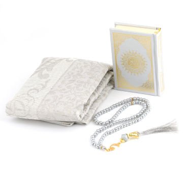 17x17x8 Cm Kadife Kaplı Seccade Kuran-ı Kerim Tesbih Kutusu Gri