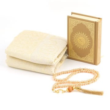 17x17x8 Cm Kadife Kaplı Seccade Kuran-ı Kerim Tesbih Kutusu Gold