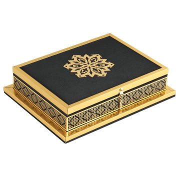 31x24x8 Cm Kadife Kuran-ı Kerim Tesbih Kutusu Siyah