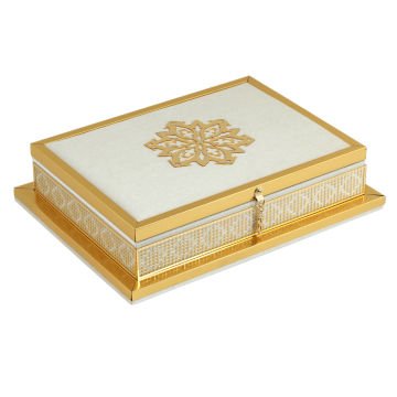 31x24x8 Cm Kadife Kuran-ı Kerim Tesbih Kutusu Krem