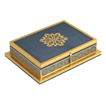 31x24x8 Cm Kadife Kuran-ı Kerim Tesbih Kutusu Lacivert