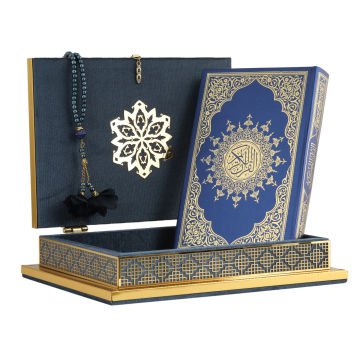 31x24x8 Cm Kadife Kuran-ı Kerim Tesbih Kutusu Lacivert