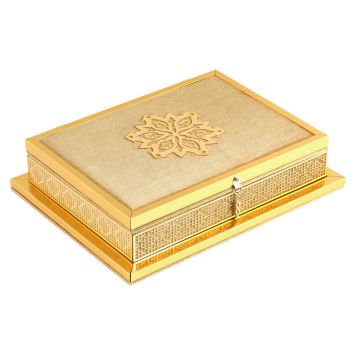 31x24x8 Cm Kadife Kuran-ı Kerim Tesbih Kutusu Gold