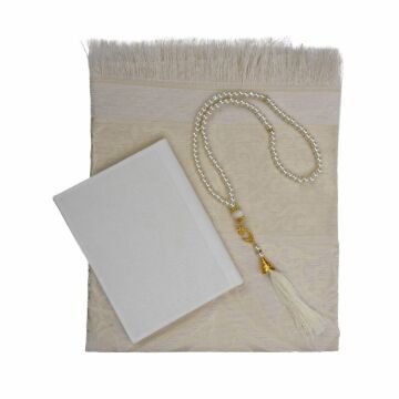 Termo Deri Lüks Yasin Seccade Seti Krem