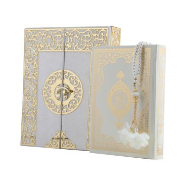 20x24 Cm İki Kapılı Dikey Kuran-ı Kerim Tesbih Kutusu Krem