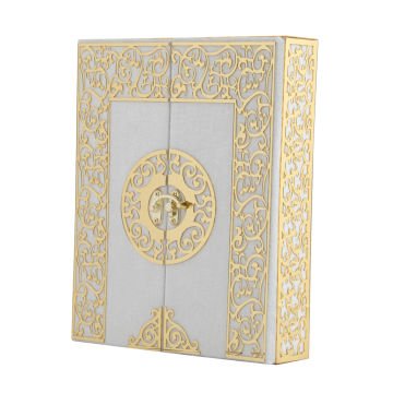 20x24 Cm İki Kapılı Dikey Kuran-ı Kerim Tesbih Kutusu Krem