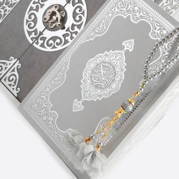 20x24 Cm İki Kapılı Dikey Kuran-ı Kerim Tesbih Kutusu Gri