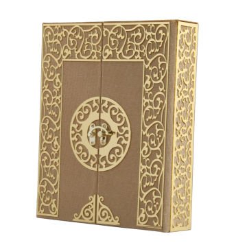 20x24 Cm İki Kapılı Dikey Kuran-ı Kerim Tesbih Kutusu Gold