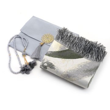 Şantuk Flower Seccade Tesbih Seti Gri