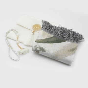 Şantuk Flower Seccade Tesbih Seti Krem