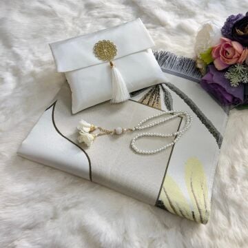 Şantuk Flower Seccade Tesbih Seti Krem