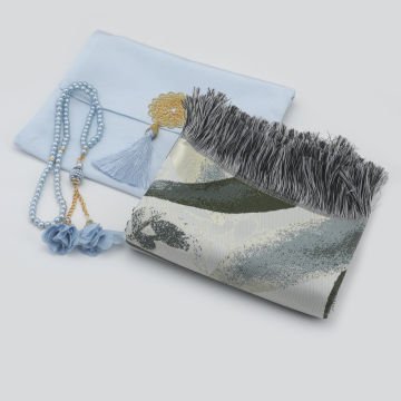 Şantuk Flower Seccade Tesbih Seti Mavi