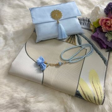 Şantuk Flower Seccade Tesbih Seti Mavi