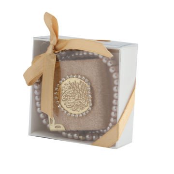 İpek Taşlı Mini Kuran-ı Kerim Tesbih Seti Gold