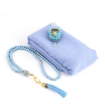 Asetat Çantalı Eşarp Zikirmatik Tesbih Seti