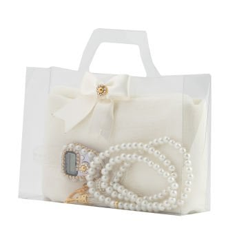 Asetat Çantalı Eşarp Zikirmatik Tesbih Seti Krem