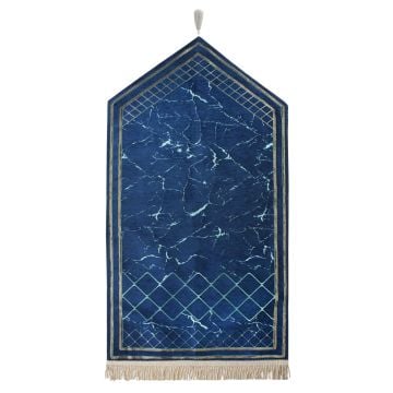 Mermer Desenli  Astarlı Lüks Şönil Seccade Lacivert