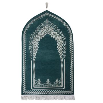 Mihrap Desenli  Astarlı Lüks Şönil Seccade Saks Mavi