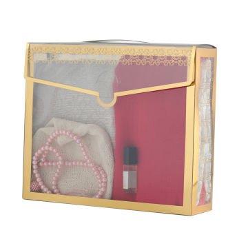 Hediyelik Seccade Eşarp Tesbih Takke Ve Esans Seti Pembe