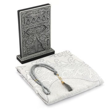 Hediyelik Seccade Tesbih Biblo Seti Gri
