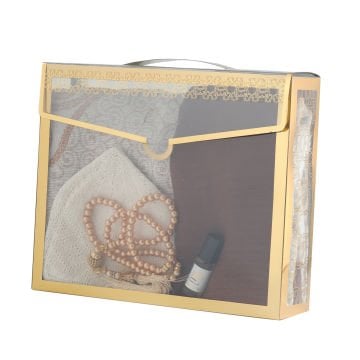 Hediyelik Seccade Eşarp Tesbih Takke Ve Esans Seti Gold