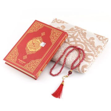 Hediyelik Kuran-ı Kerim Seccade Tesbih Seti Bordo
