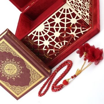 19x19 Cm Şehzade Serisi Kuran-ı Kerim Tesbih  Kutusu Bordo