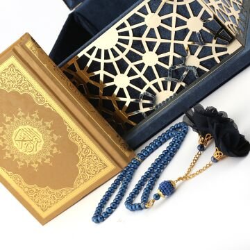 19x19 Cm Şehzade Serisi Kuran-ı Kerim Tesbih  Kutusu Lacivert