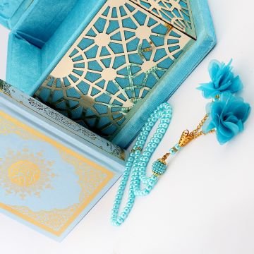 19x19 Cm Şehzade Serisi Kuran-ı Kerim Tesbih  Kutusu Turkuaz