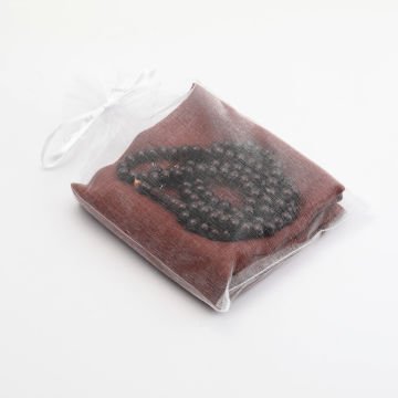 Hediyelik Eşarp Tesbih Tül Kese Seti Bordo