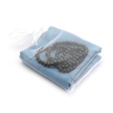 Hediyelik Eşarp Tesbih Tül Kese Seti Mavi