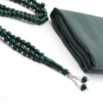 Hediyelik Eşarp Tesbih Tül Kese Seti Yeşil