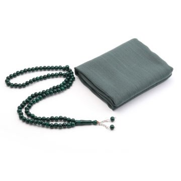 Hediyelik Eşarp Tesbih Tül Kese Seti Yeşil