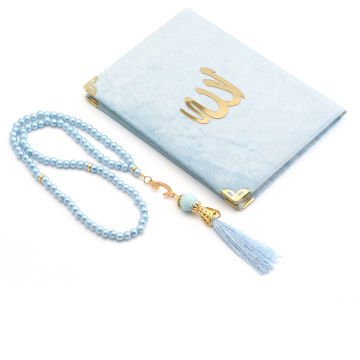 Hediyelik Yasin Tesbih Tül Kese Seti Mavi
