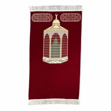 Lüks Saçaklı Şönil Makam-ı İbrahim Seccade Bordo