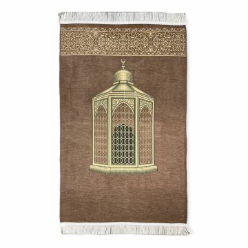 Lüks Saçaklı Şönil Makam-ı İbrahim Seccade Kahverengi