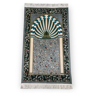 Lüks Saçaklı Şönil Kubbeli Ravza Model Seccade Gri