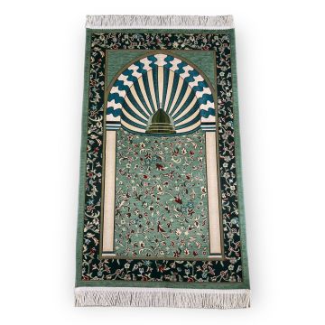 Lüks Saçaklı Şönil Kubbeli Ravza Model Seccade Yeşil