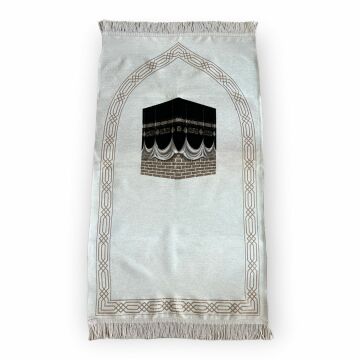 Lüks Saçaklı Kabeli Şönil Seccade Krem