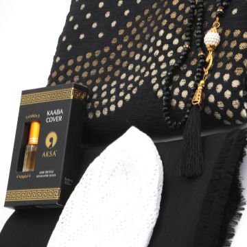 Hediyelik Seccade Eşarp Tesbih Takke Ve Esans Seti Siyah