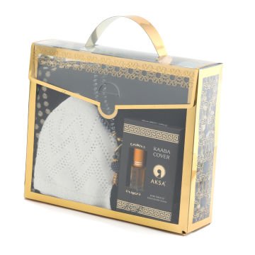 Hediyelik Seccade Eşarp Tesbih Takke Ve Esans Seti Siyah