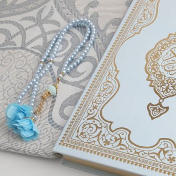 Hediyelik Seccade Kuran-ı Kerim Tesbih Seti Mavi