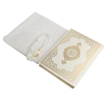 Hediyelik Seccade Kuran-ı Kerim Tesbih Seti Krem