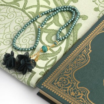 Hediyelik Seccade Kuran-ı Kerim Tesbih Seti Yeşil